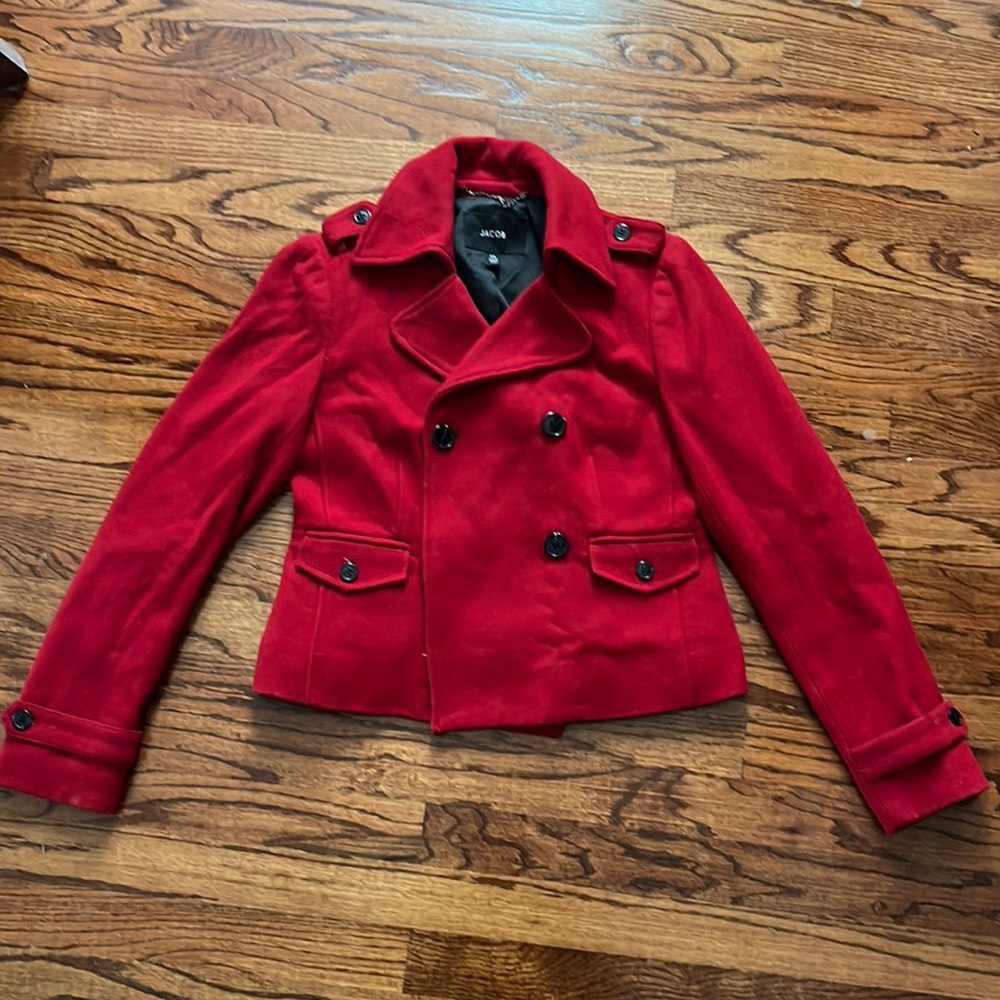 Red pea coat